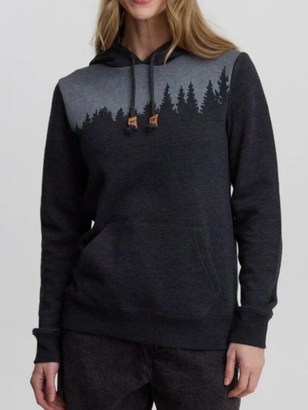 tentree Charcoal and Heather Forest-Print Hoodie